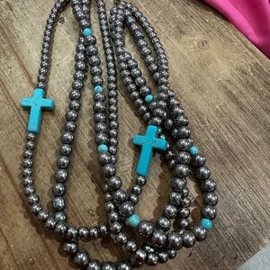 Turquoise Cross Beaded Necklace